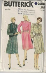 3930 BUTTERICK 80S LOOSE OPEN VEST, LONG SLEEVE DRESS RUFFLES OR NOT PATTERN 12 UNCUT